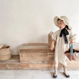 MQTIME  -  Summer Korean Style Baby Girls Cotton Dresses Puff Sleeve Solid Color Kids Robe Children Casual Dress