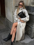 MQTIME  -  Autumn New Beige Lapel Long Trench Coats With Belt Fashion Double Breasted Loose Women Windbreaker Winter Female Overcoat