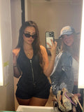 MQTIME  -  Fashion Denim High Waist Button Shorts Suit Women Sleeveless Strapless V Neck Halter Zipper Vest Set 2025 Casual Daily Lady Wear