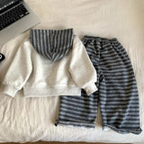  MQTIME  -  Boys Suit Spring and Summer New Childrens Wear Korean Style Boys and Girls Sports Hoodie Striped Pants Two-piece Set