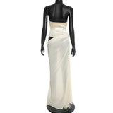  MQTIME  -  Strapless Sexy Off-shoulder Maxi Dress Women Gown High Waist Patchwork Sleeveless Backless Club Party Dress Elegant