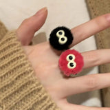 Mqtime Cute Cartoon Eye Plush Ball Ring 2024 Autumn Winter Fashion Design Korean Funny Fluffy Finger Ring Female Jewelry Wholesale