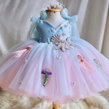 MQTIME  -  Luxury Sky Blue Baby Flower Girl Dresses Beaded Arab Pearls Princess Kids Gown for Birthday Wedding Evening Party J072