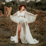  MQTIME  -  Summer Dot Tulle Maternity Photo Shoot Dresses See Through Tulle Boho Style Pregnancy Photography Dress