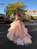 Mqtime Blush Pink Strapless Formal Dress Fluffy Tiered Soft Tulle Long Prom Party Dresses فساتين السهرة vestidos de fiesta Custom