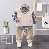 MQTIME  -  New Spring Kids Clothes Set Children Cute Thin Style Vest+Blouse + Pants Girls Color Block Grid Outwear 3PCS