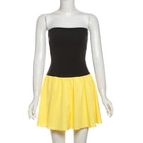 MQTIME  -  Sexy Contrasting Strapless Dress Women Chic Sleeveless Backless Waist-cinching Mini A-line Dresses Summer Lady Party Robes