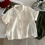  MQTIME  -  Boys Suit Spring and Summer New Childrens Wear Boys and Girls New Chinese Style Plate Button Shirt Shorts Two-piece Set