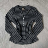 MQTIME  -  Fashionable American retro Y2K trend black and grey striped new design original streetwear V-neck long-sleeved t-shirt emo