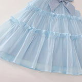 MQTIME  -  Summer Luxury Girls Dress Korean Fashion Mesh Bow Sleeveless Cute Blue Princess Baby Dresses Boutique Kids Clothing BC2113