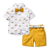 MQTIME  -  Birthday Suit For 1 2 3 4 5 6 Years Boys Kids Summer Cotton Clothes Crown Printed T-shirt Yellow Shorts 4 PCS Casual Outfit