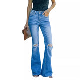 MQTIME  -  Fashion Autumn and Winter New Urban Leisure Waist Washing Trumpet Jeans Female