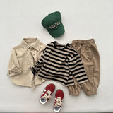 MQTIME  -  Autumn New Children Long Sleeve Striped T Shirts Cotton Boys Casual Tee Kids Vintage O-neck Tops Girls Bottoming Shirts