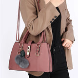 MQTIME  -  Women Fashion Hairball Shopper Totes Solid Color PU Leather Large Capacity Handbag Ladies Luxury Designer Crossbody Shoulder Bag