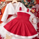 MQTIME  -  Christmas Girls' Dress Sets Kids Autumn Winter Plush Coats+Gown 2Pcs Outfits New Children Velvet Dress with Cardigan Suits