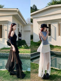  MQTIME  -  New Summer Style, Korean Design Sense, Niche and Irregular Fake Two-piece Mesh Patchwork Bodycon Skirt.