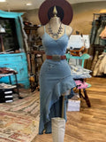 MQTIME  -  Ruffle Denim Women's Dress Vintage Laple V-neck Waist Cinching irregular Dressess Female 2025 Summer Lady High Street Outwears