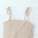 MQTIME  -  Women Fashion Brown Backless Bow Lace Up Side Zipper Camis Vintage Thin Straps Square Collar Female Chic Lady Tops