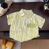 MQTIME  -  2Piece 2025 Summer Toddler Boy Outfits Korean Fashion Stripe Cotton Short Sleeve Tops+Shorts Baby Clothing Children's Sets B062
