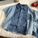 MQTIME  -  Boys' Suit Spring and Summer New Children's Clothes Korean Style Boys and Girls Foreign Cowboy Splicing Two Sets