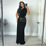  MQTIME  -  Sequin Patchwork Women Maxi Dress One Shoulder Sleeveless Cut Out Backless Dresses Party Elegant Wedding Club Summer Dress Lady