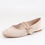 MQTIME  -  Velvet Fabric Flats Mary Jeans Shoes Women Spring Autumn Buckle Strap Ballet Ladies Shoes Elegant Square Toe Black Loafers