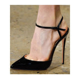 MQTIME  -  Spring new nude patent leather pointed hollow flat strip with thin strip high heels pointed shallow toe and sexy sandals