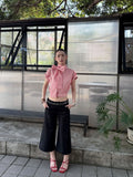  MQTIME  -  Y2K Stylish Streetwear Faux Two-Piece Splicing Design Loose Fit Versatile Straight Cut Cropped Trousers