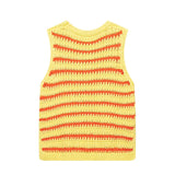 MQTIME  -  Dopamine Contrast Stripe Knitte Vest Women O-neck Sleeveless Irregular Hem Short Top 2025 Summer Casual Sweet Office Lady Outfit