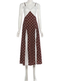 MQTIME  -  Fashion Street Dress Women Polka Dot Print Patchwork Lace High Slit v-Neck Sleeveless Street Party Classic Vestidos