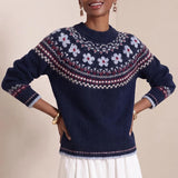 MQTIME  -  Autumn Winter Soft Warm Long Sleeved Sweater Top Fashion Christmas Sweaters Female O Neck Jacquard Loose Knitted Sweater