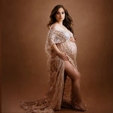 MQTIME  -  Boho Materntiy Photoshoot Dress sexy Tassels Sequins Champagne Bohemian Tulle Sequined Pregnant Woman Photography Dress
