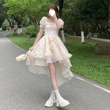 MQTIME  -  French Floral Summer Dress Women's Sweet Waist Cinching Butterfly Knot Puffy Skirt Short Sleeve Mini Dress from Mainland China