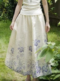 MQTIME  -  French Vacation Flower Print Hollow Out Loose All Match  High Waist Fashion Skirts