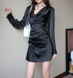 MQTIME  -  Elegant Lady Bodycon Dress New Season Ruffle Asymmetrical Design Short Dress Pure Desire Style