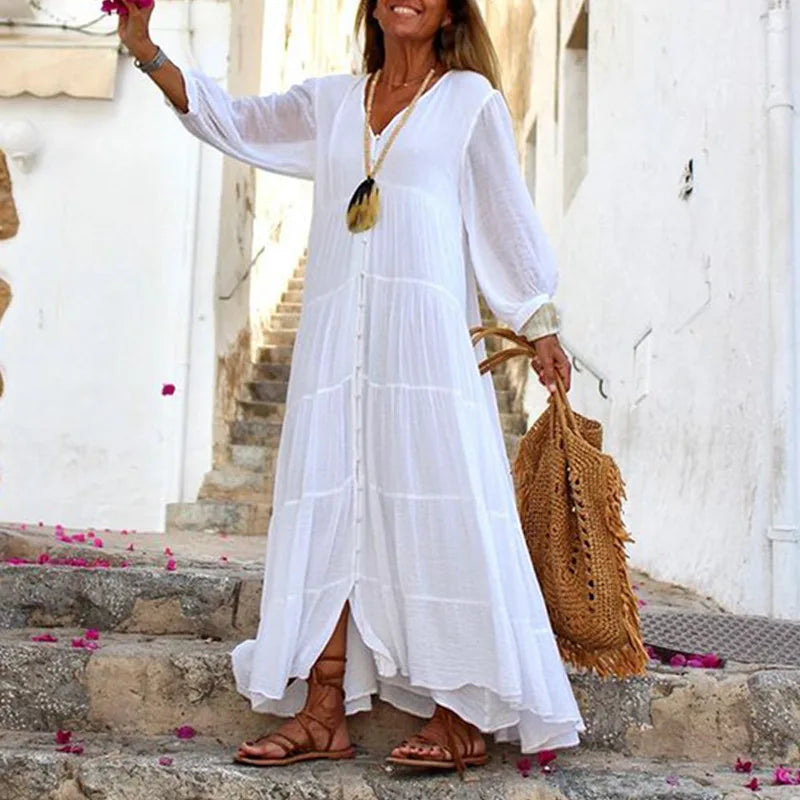 MQTIME - Summer Loose Long Sleeve Dress Casual Single Breasted Holiday mqtime MQTIME - Summer Loose Long Sleeve Dress Casual Single Breasted Holiday mqtime