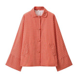 MQTIME  -  Stand Collar Plaid Cape Overcoat Tie Front Outerwear Autumn omen Retro Street Fashion Jacket Chic Outdoor Ladies Outer Top