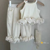 MQTIME  -  Summer 3-8Y Children Girls Outfits 3D Flower Bud Summer Set for Naughty Kids Babys Girls Tank Tops Pants Two-Piece Suits