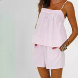 MQTIME  -  Y2K Striped Pajama Set Women 2 Piece Camisole Babydoll Tops and Striped Boxer Shorts Matching Pj Set Lounge Sets