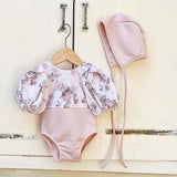 MQTIME  -  New Summer Baby Girls One Piece Swimsuit+Hat Short Sleeved Printed Splicing Baby Jumpsuit Swimsuit Children Bikini Swimwear