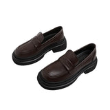  MQTIME  -  Leather shoes Spring and Autumn British style retro polished color thick sole lazy loafers women's shoes