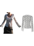 MQTIME  -  Elegant Lace Trimmed V-Neck Blouse with Tie Front Detail and Long Sleeves - Stylish Women s Shirt for Chic Street Style