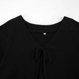 MQTIME  -  2 Pieces Short Sets Femme Black Sets Lace-up Cotton Solid Color Holiday Outfits Two Pieces Beach Summer Tracksuit