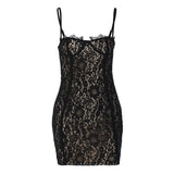 MQTIME  -   Sexy Lace Elegant Party Dresses for Women Black Mini Sleeveless Slim Dress Short Bodycone Vintage Female Birthday