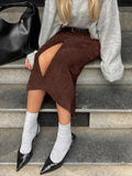  MQTIME  - Solid Commute Mid-Length Skirt For Women High Waist Elegant Commute Half-Slit Slim Party Looks Clothes Female Maxi Skirts