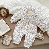 MQTIME  -  Winter 0-24M Toddler Baby Girl Warm Thick Romper Floral Printing Newborn Baby Girl Plush Jumpsuit Children Warm Thick Clothes