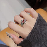 Mqtime Kpop 90s Grunge Aesthetic Irregular Liquid Metal Heart Moonstone Open Ring For Women Luxury Vintage Jewelry EMO Y2K Accessories