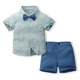MQTIME  -  Summer Boys Sets Clothing Korean Fashion Gentleman Plaid Cotton Short Sleeve Baby Tops+Shorts+Tie Kids Boutique Clothes