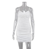 MQTIME  -  Summer New White Pleated V-neck Slim Hip Dress Feminine Hot Girl Slip Skirt