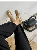 MQTIME  -  Gold Silver Ballet Flats for Women Round Toe Soft Sole Single Strap Flat Shoes Comfortable Lightweight Design
